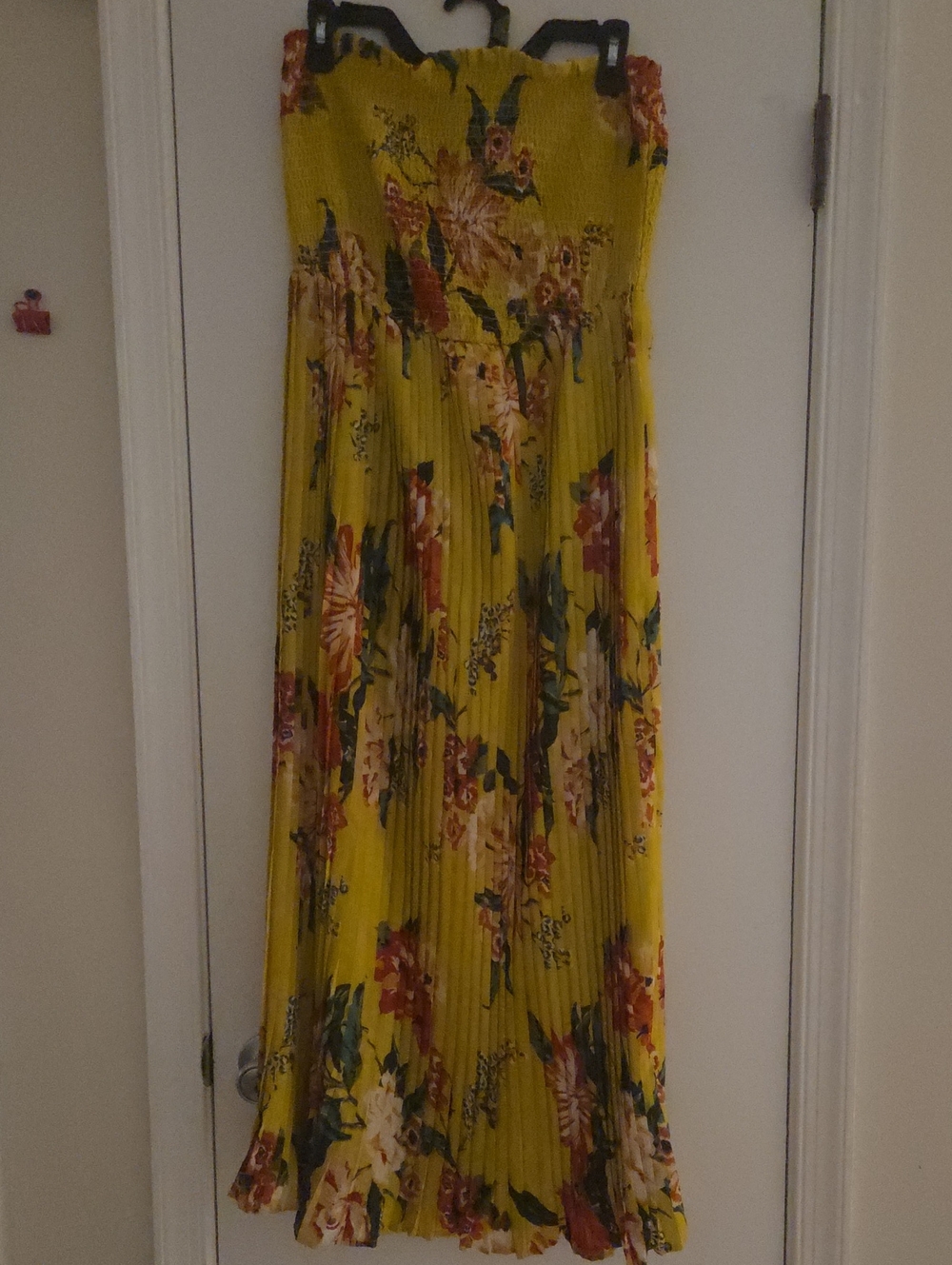 Mlle Gabrielle Floral Smocked Pleated Maxi Dress Yellow Size M